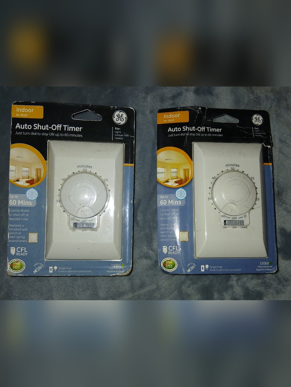 2 Pack GE Indoor In Wall 60 Minute For Fans, Lights,Heaters Auto Shut-Off Timer